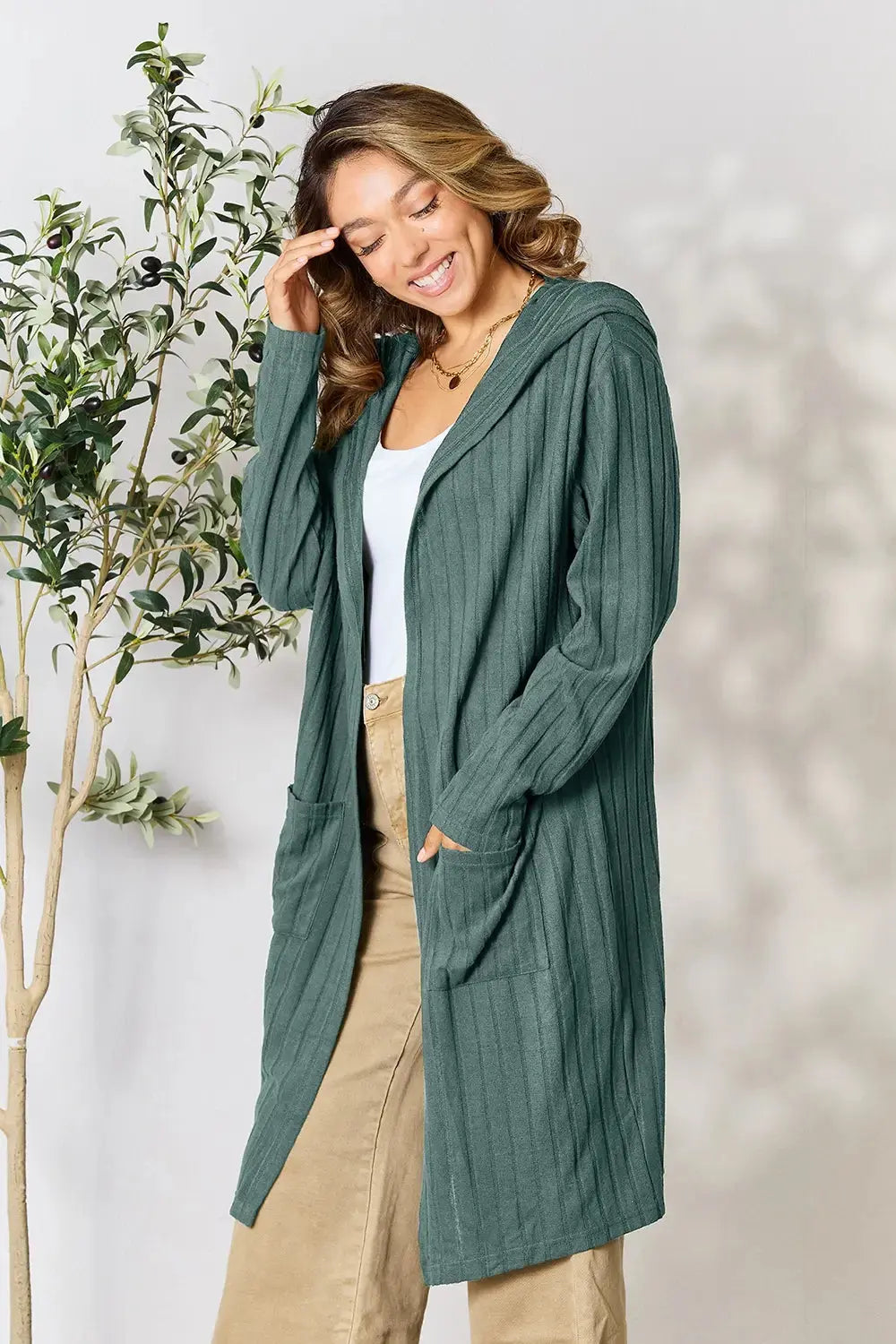 Basic Bae Full Size Hooded Sweater Cardigan - Love Salve