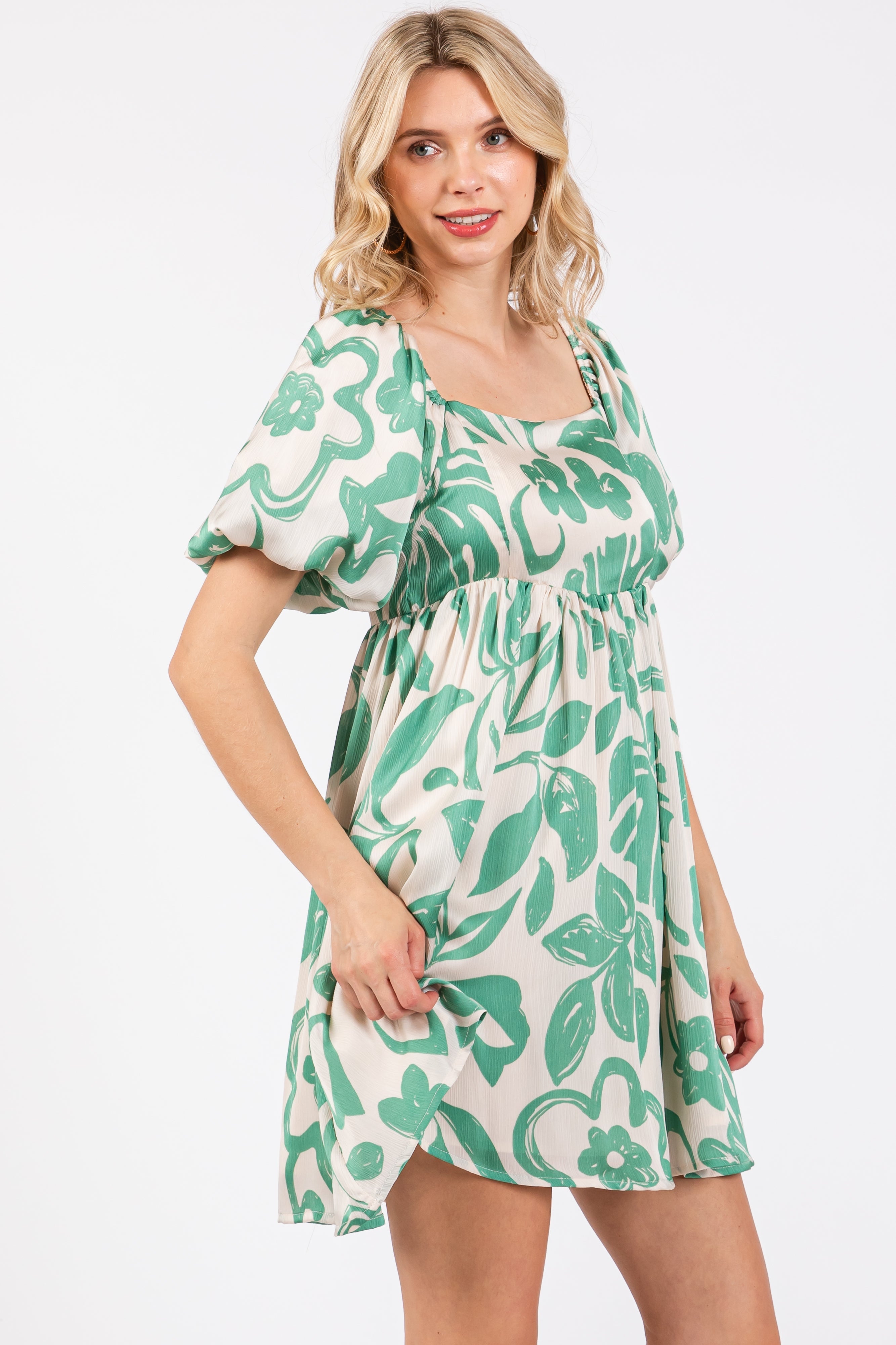 Jade Floral Puff Sleeve Dress PinkBlush