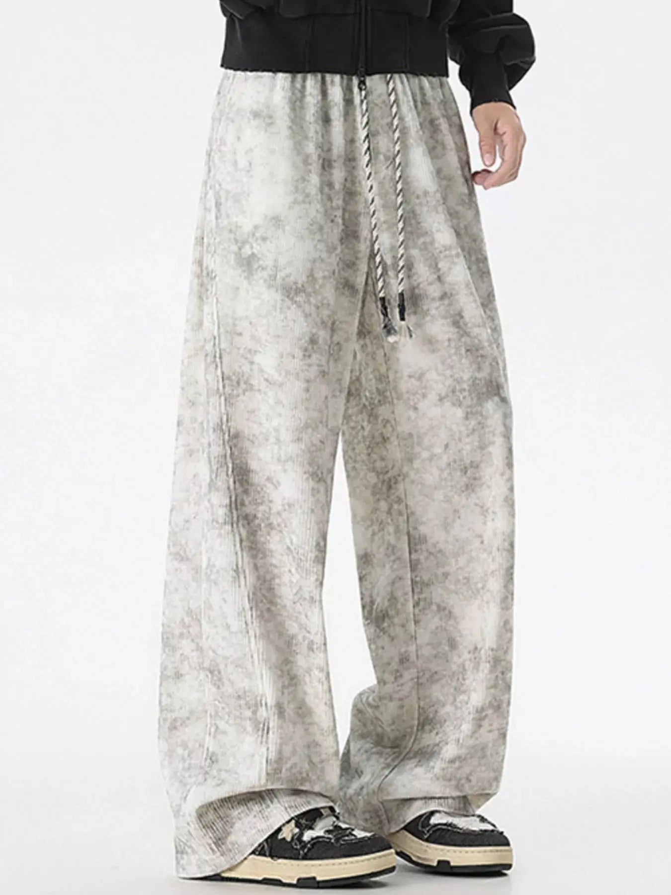 Men's Plus Size Vintage Wash Wide Leg Drawstring Polyester Pants With Pockets Simply Love