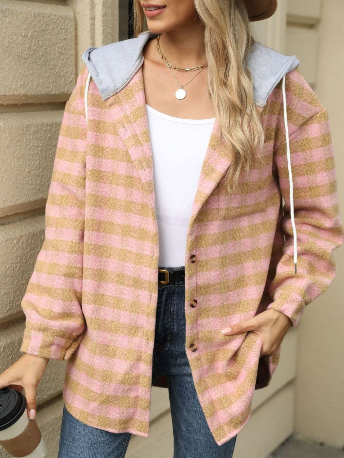 Plaid hooded jacket with pockets