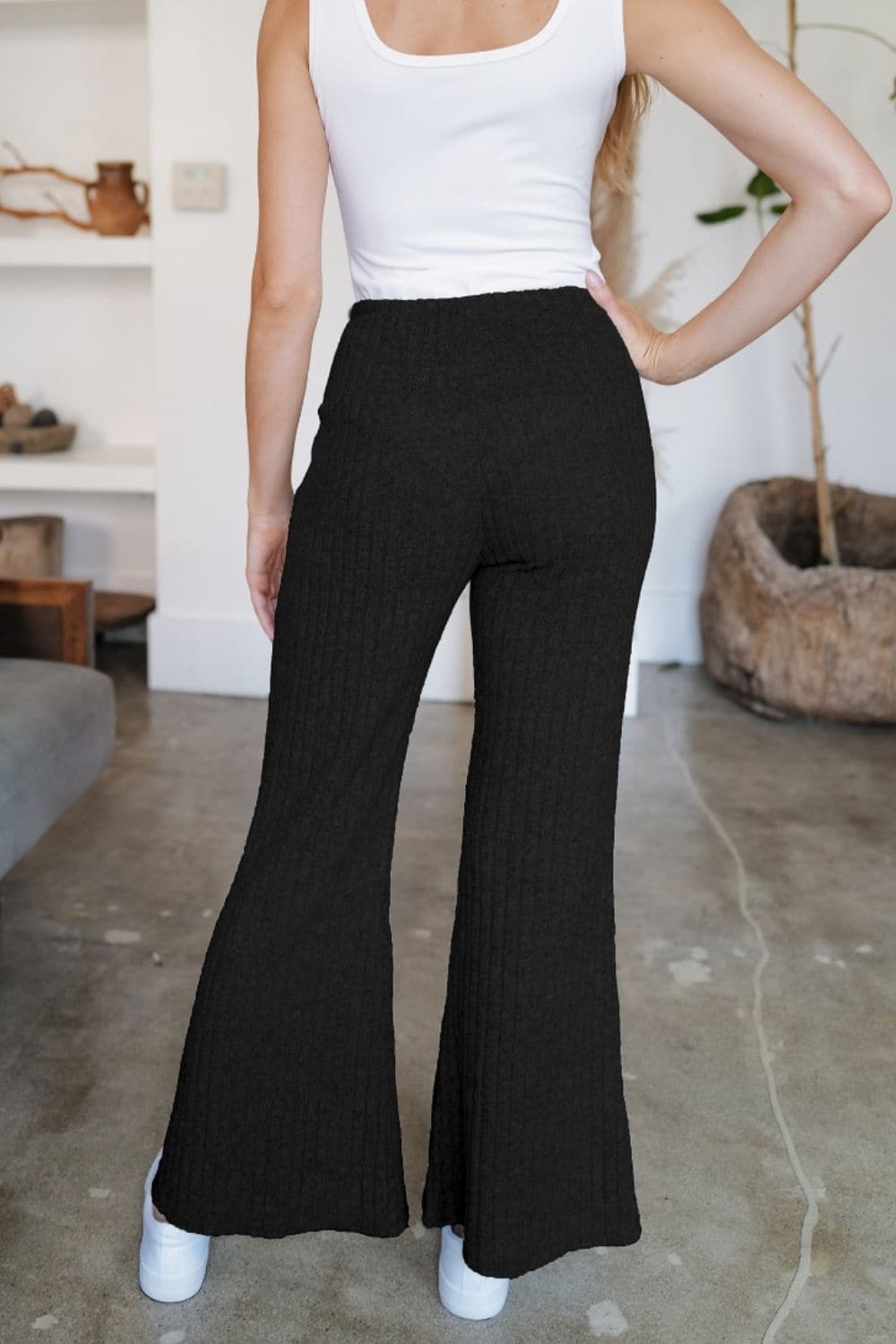 Ribbed High Waist Flare Pants.