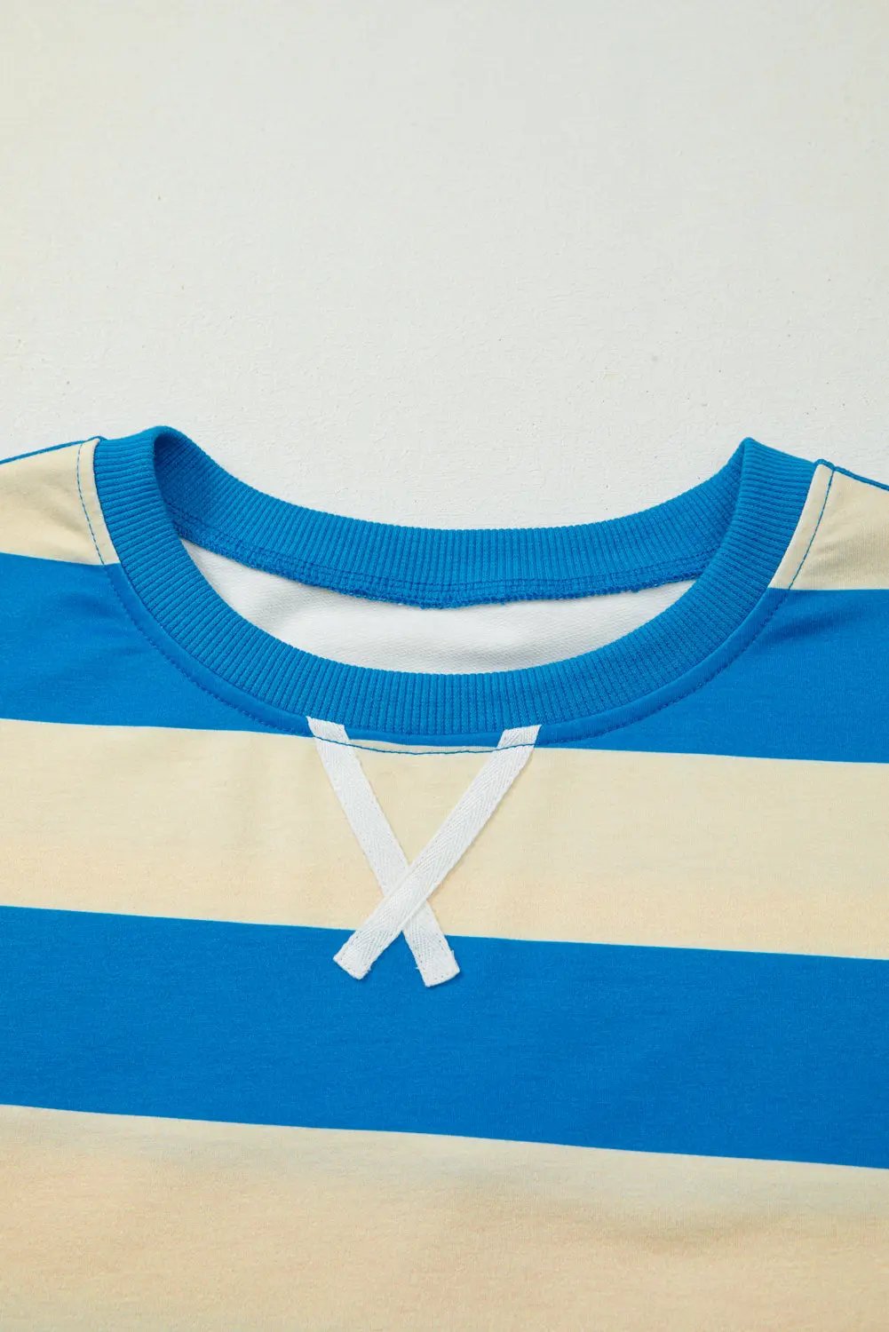 Blue Stripe Floral Color Block Drop Shoulder Plus Size Top Dear-Lover Dropshipping