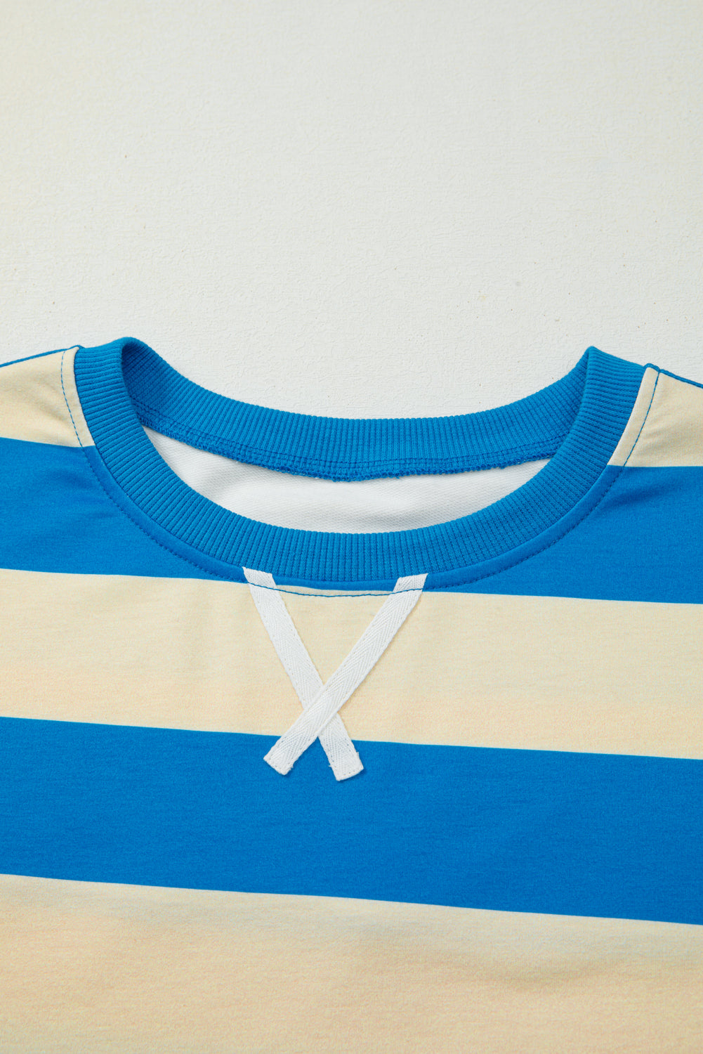 Blue Stripe Floral Color Block Drop Shoulder Plus Size Top