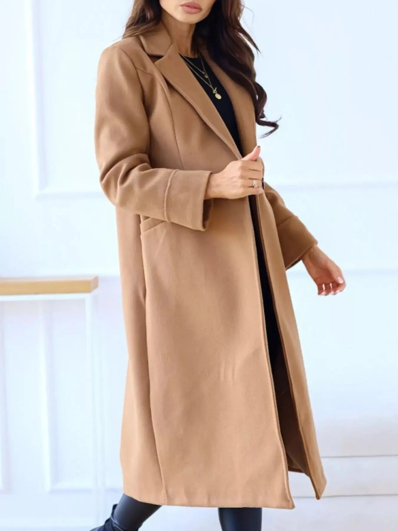 Lapel Collar Wool Blend Overcoat Simply Love