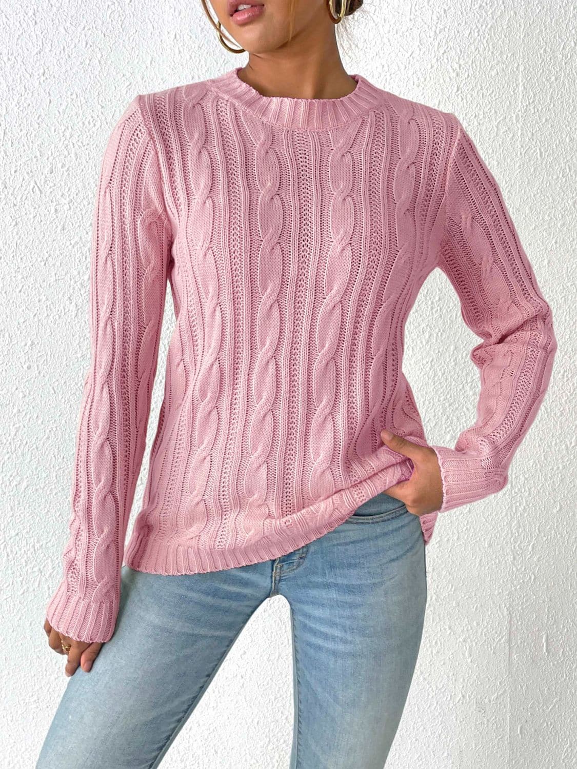 Cozy cable-knit sweater with round neckline