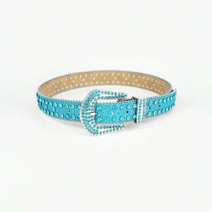 Sparkling rhinestone embellished PU leather belt