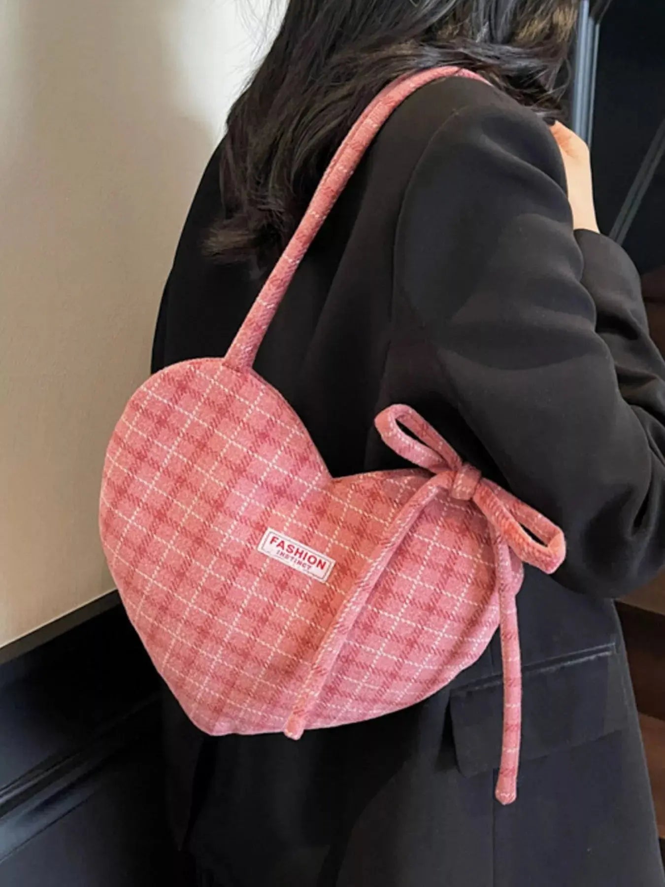 Heart-Shaped Plaid Shoulder Bag Simply Love