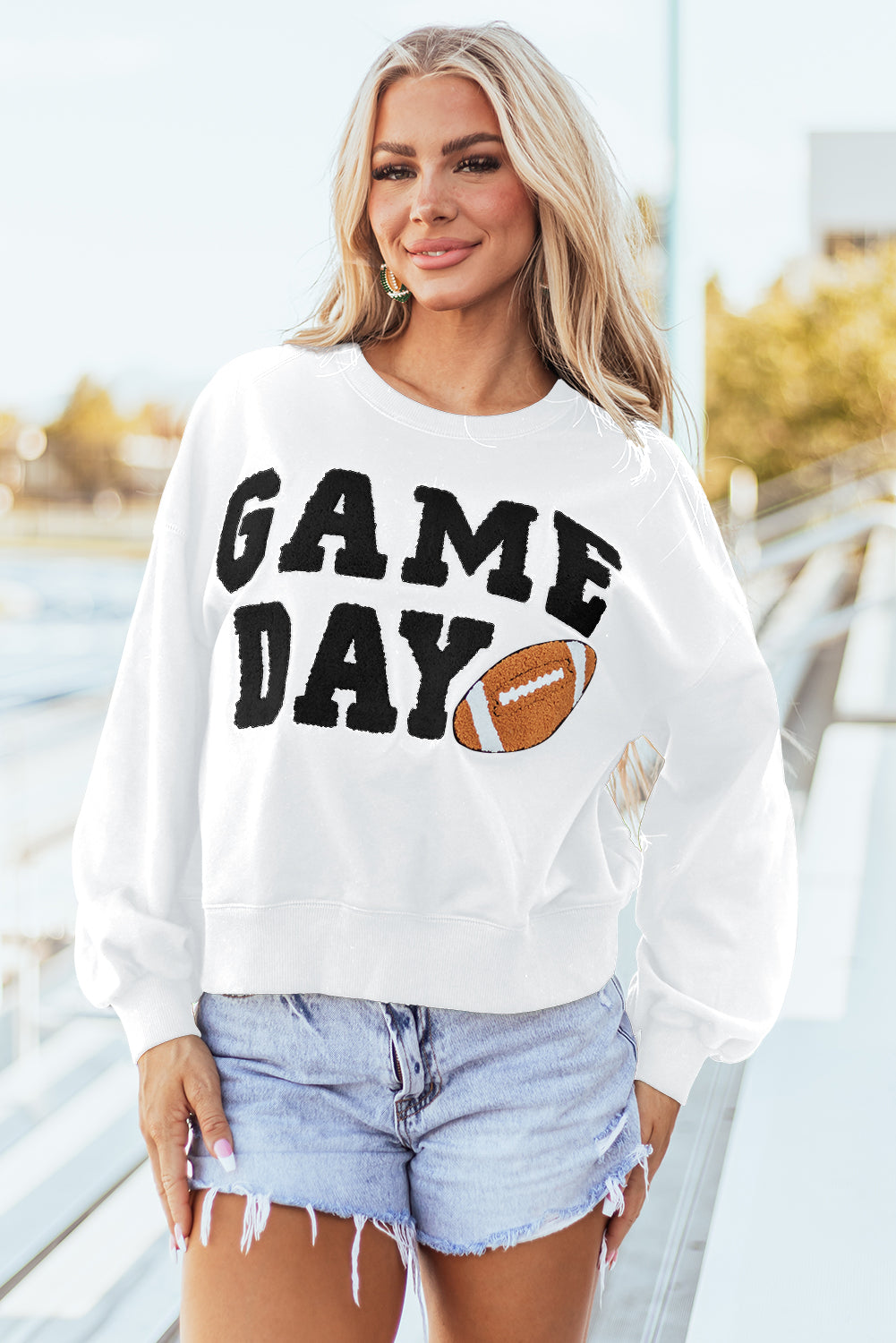 Stylish white varsity pullover sweatshirt for game day enthusiasts