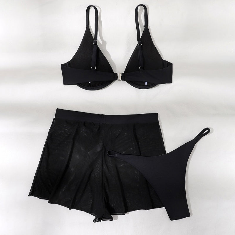 Push Up Bikini Set Sexy Solid Swimsuit Women Mesh Pants Bathing Suits Swimwear Bella Mia