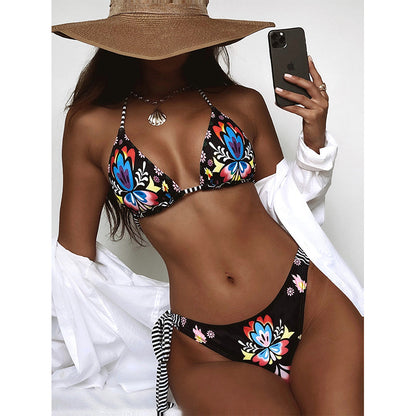 Print Bikinis Sexy Bandage Swimsuit Women Triangle Bathing Suits Swimwear