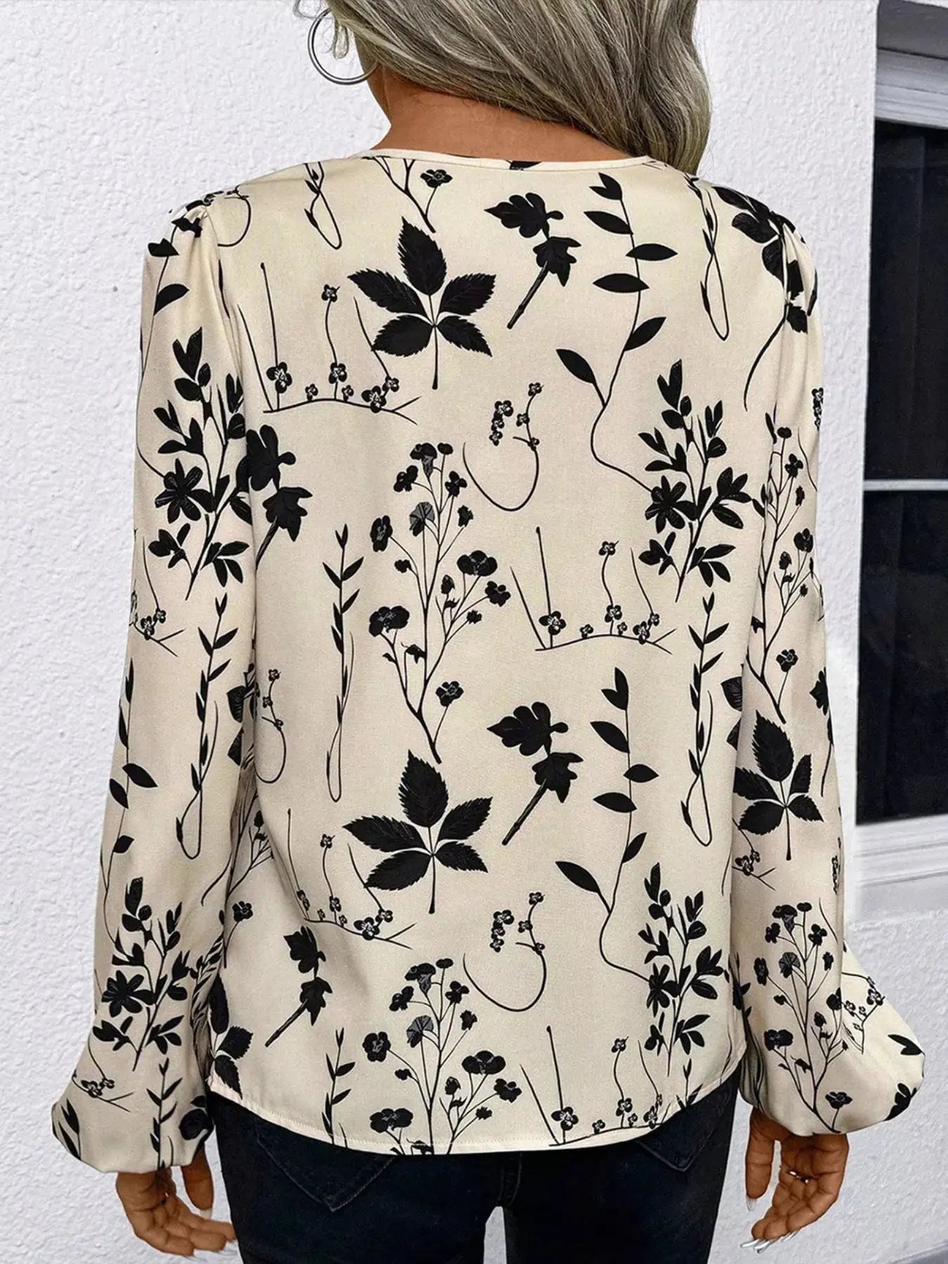 Floral Print Split Neck Long Sleeve Blouse Simply Love