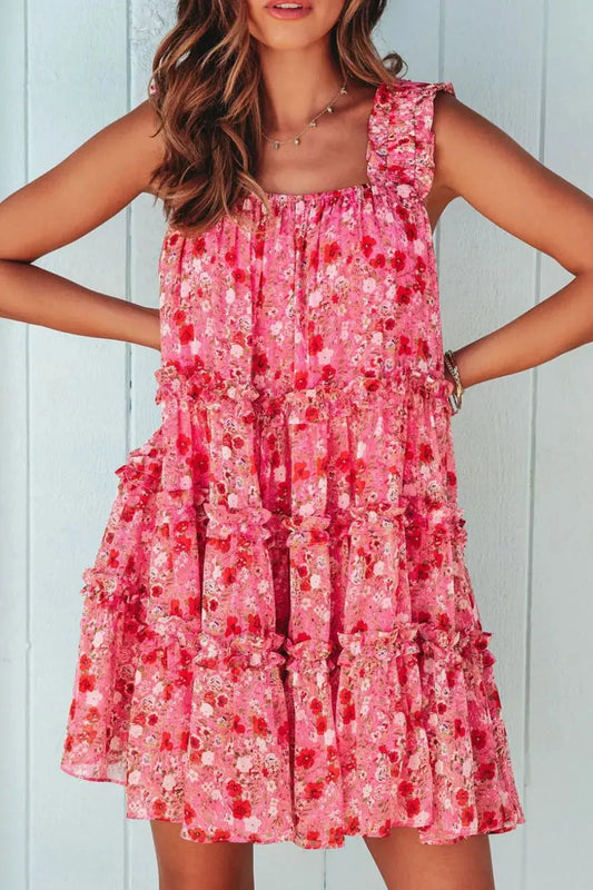 Floral Print Ruffle Tiered Mini Dress Simply Love
