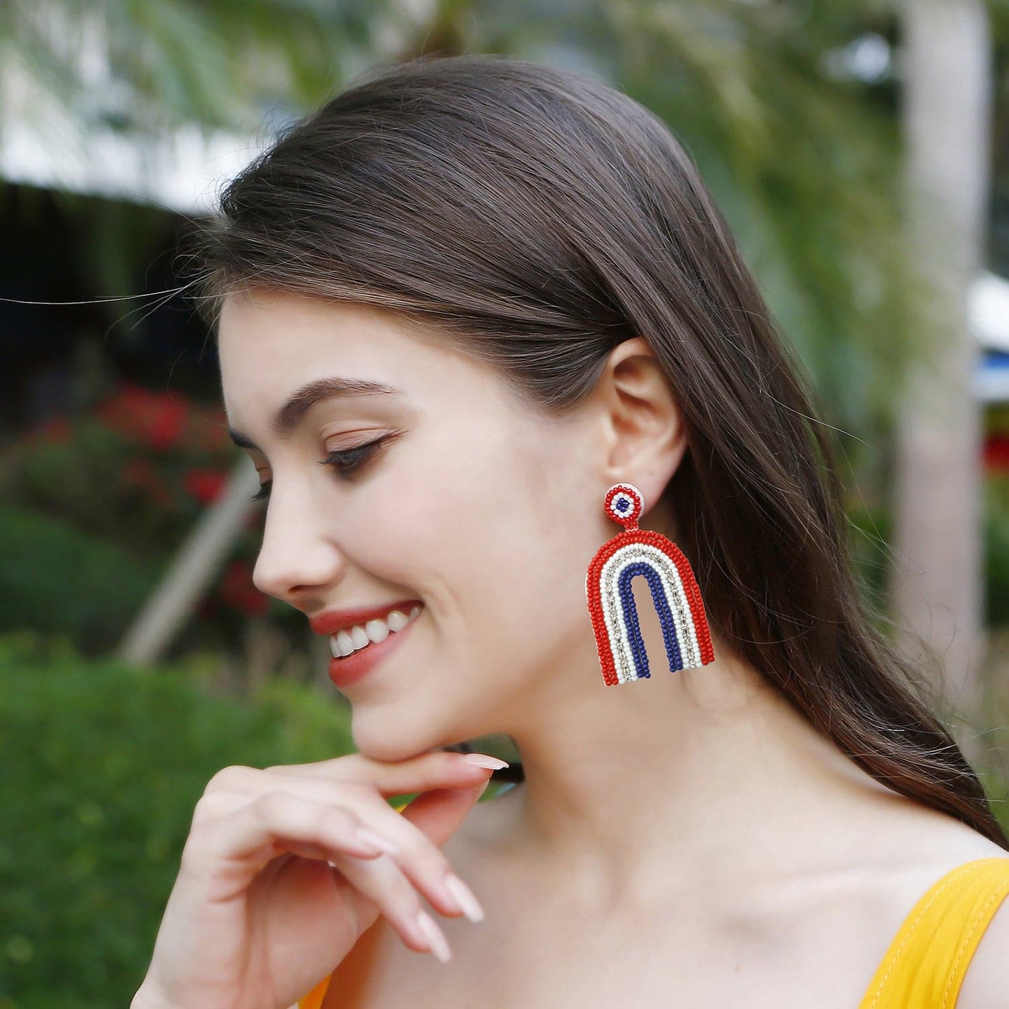 Stainless Steel Bead Geometric Dangle Earrings.