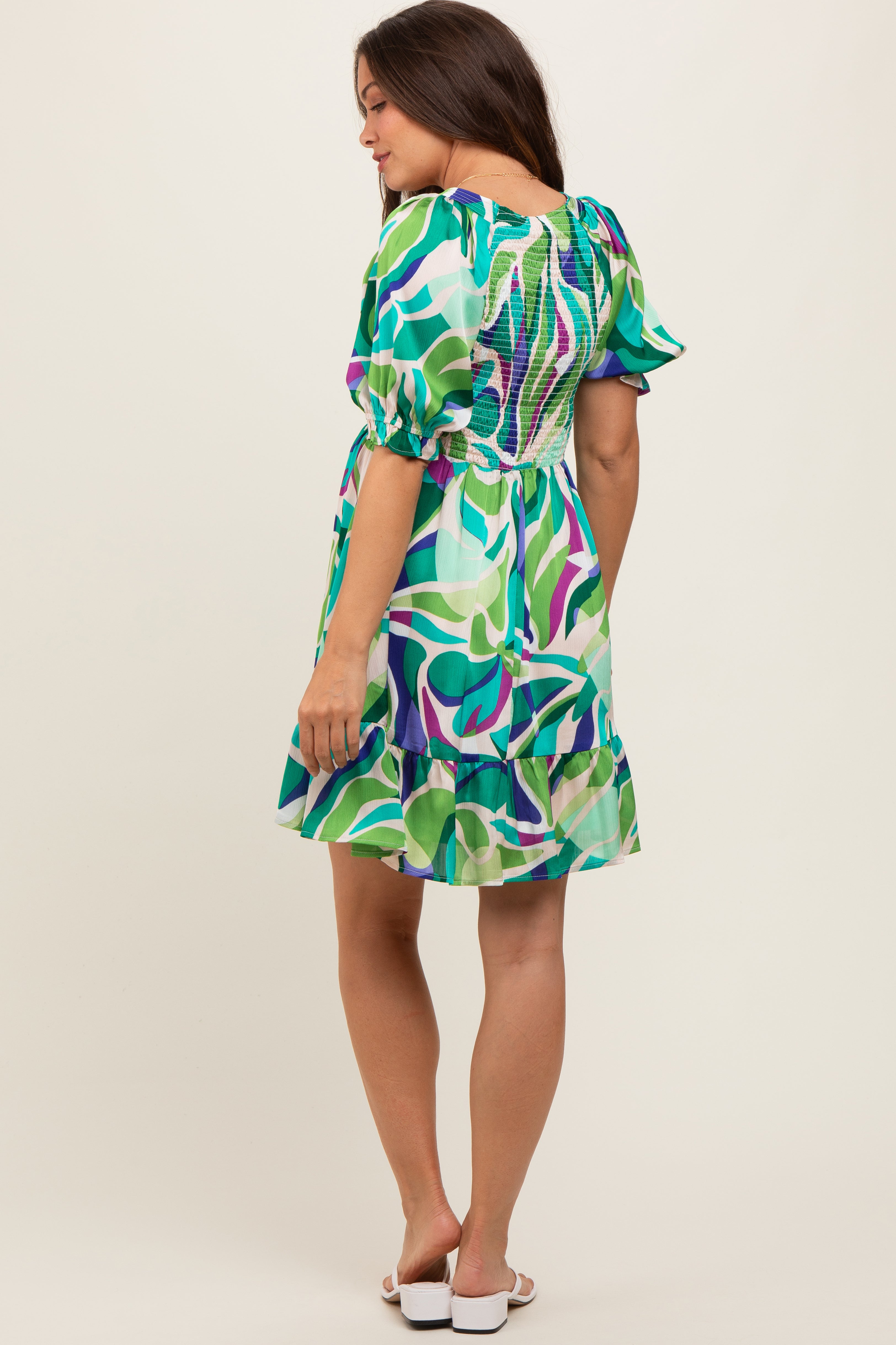 Emerald Green Abstract Print Smocked Maternity Dress PinkBlush