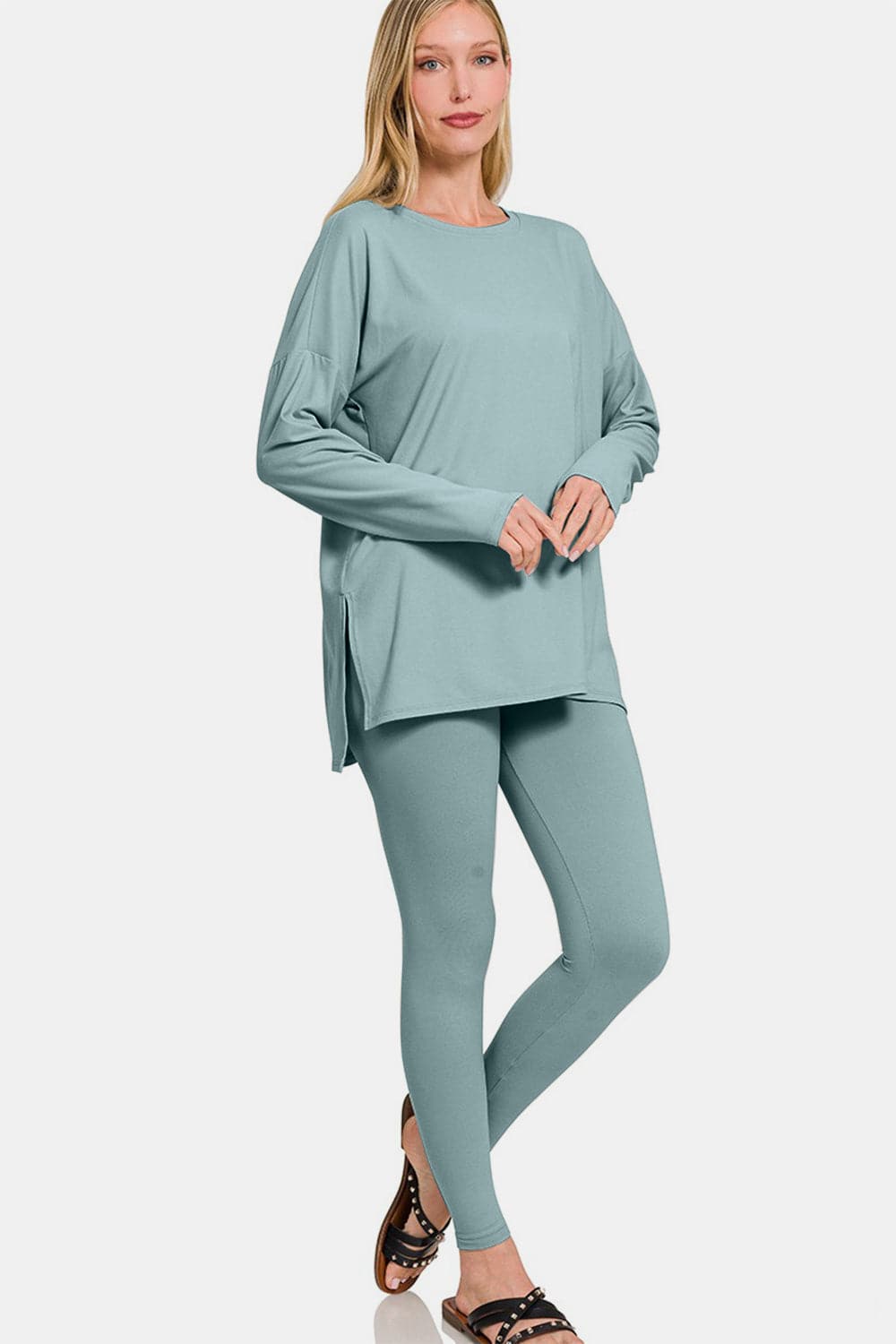 Zenana Full Size Brushed Microfiber Top and Leggings Lounge Set.