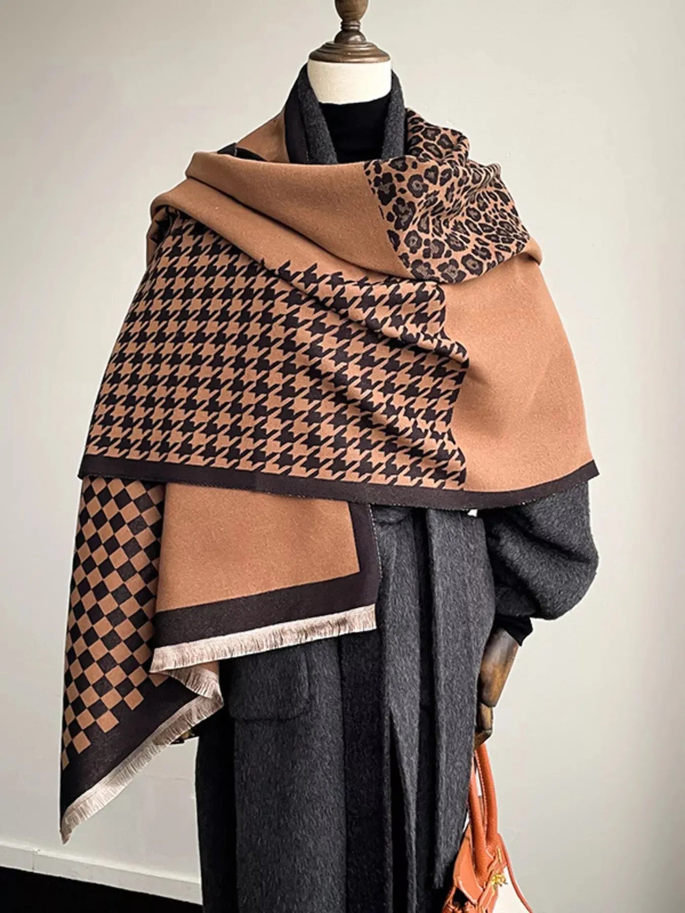 Checkered Raw Hem Scarf Simply Love