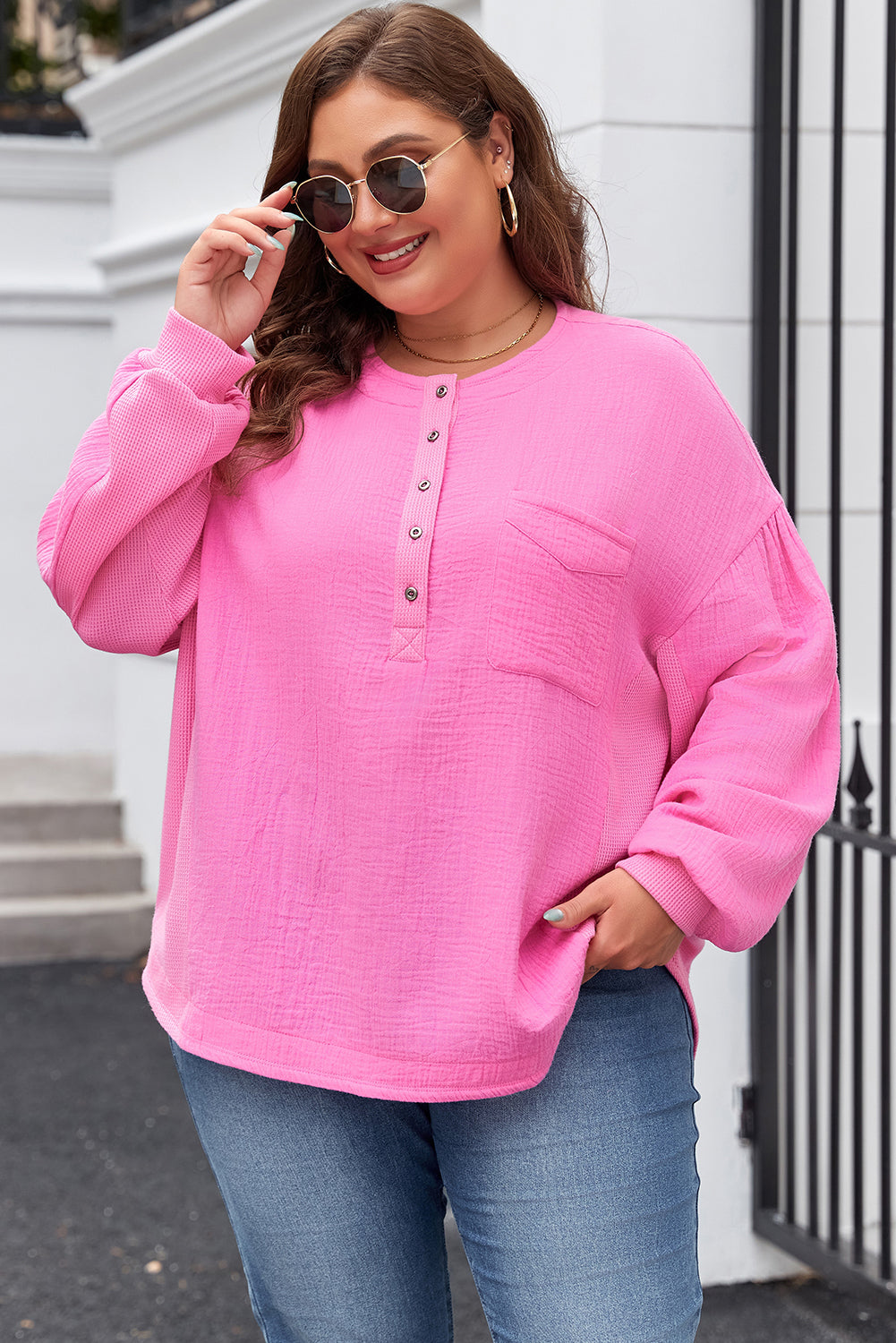 Bonbon plus size half-button top