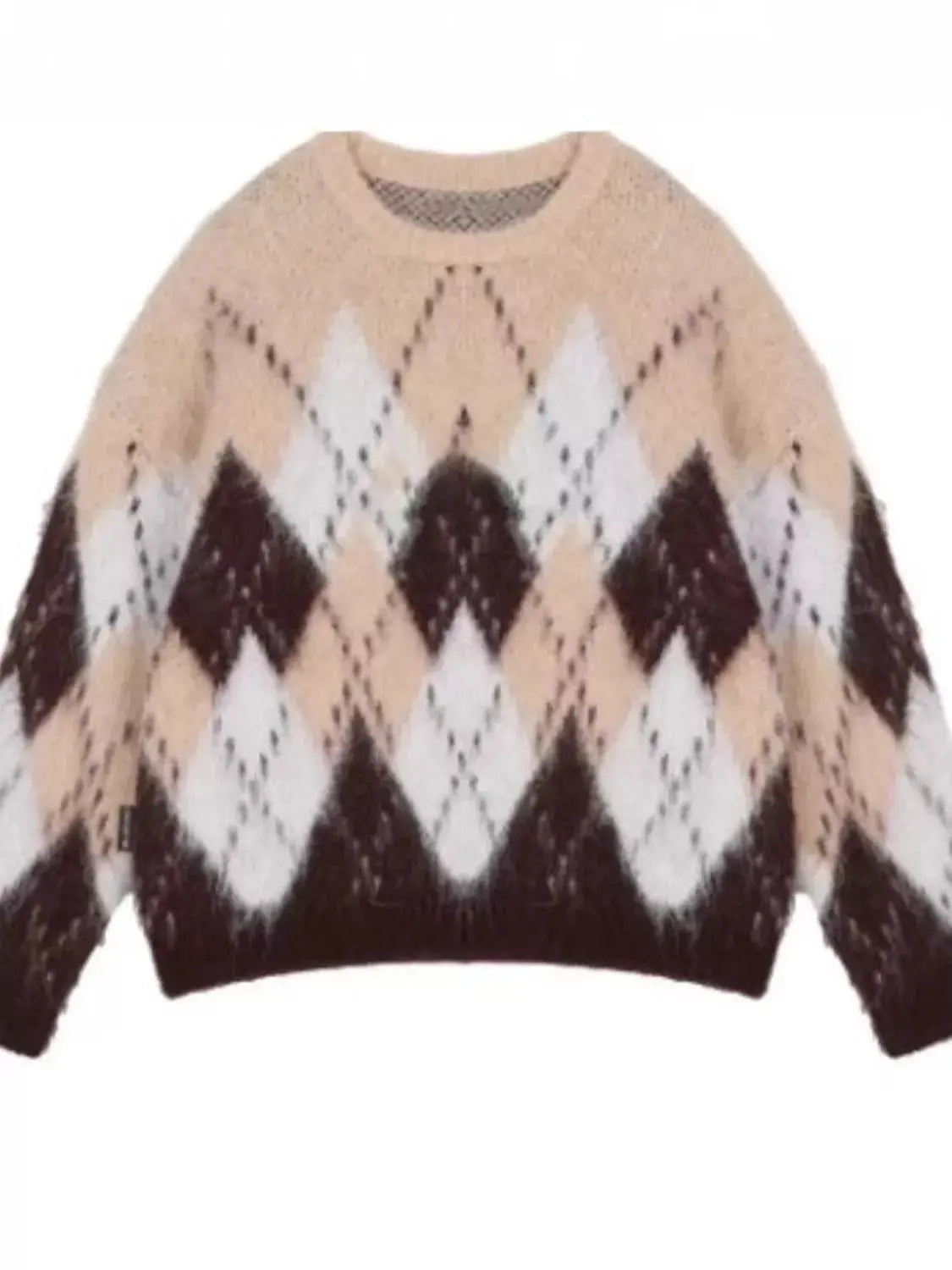 Men's Plus Size Argyle Knit Round Neck Sweater Simply Love