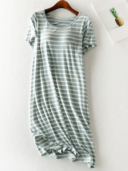 Striped Round Neck Short Sleeve Dress.