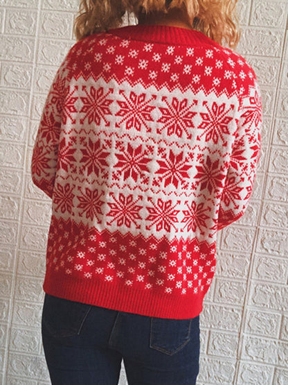 Snowflake Pattern Long Sleeve Sweater.