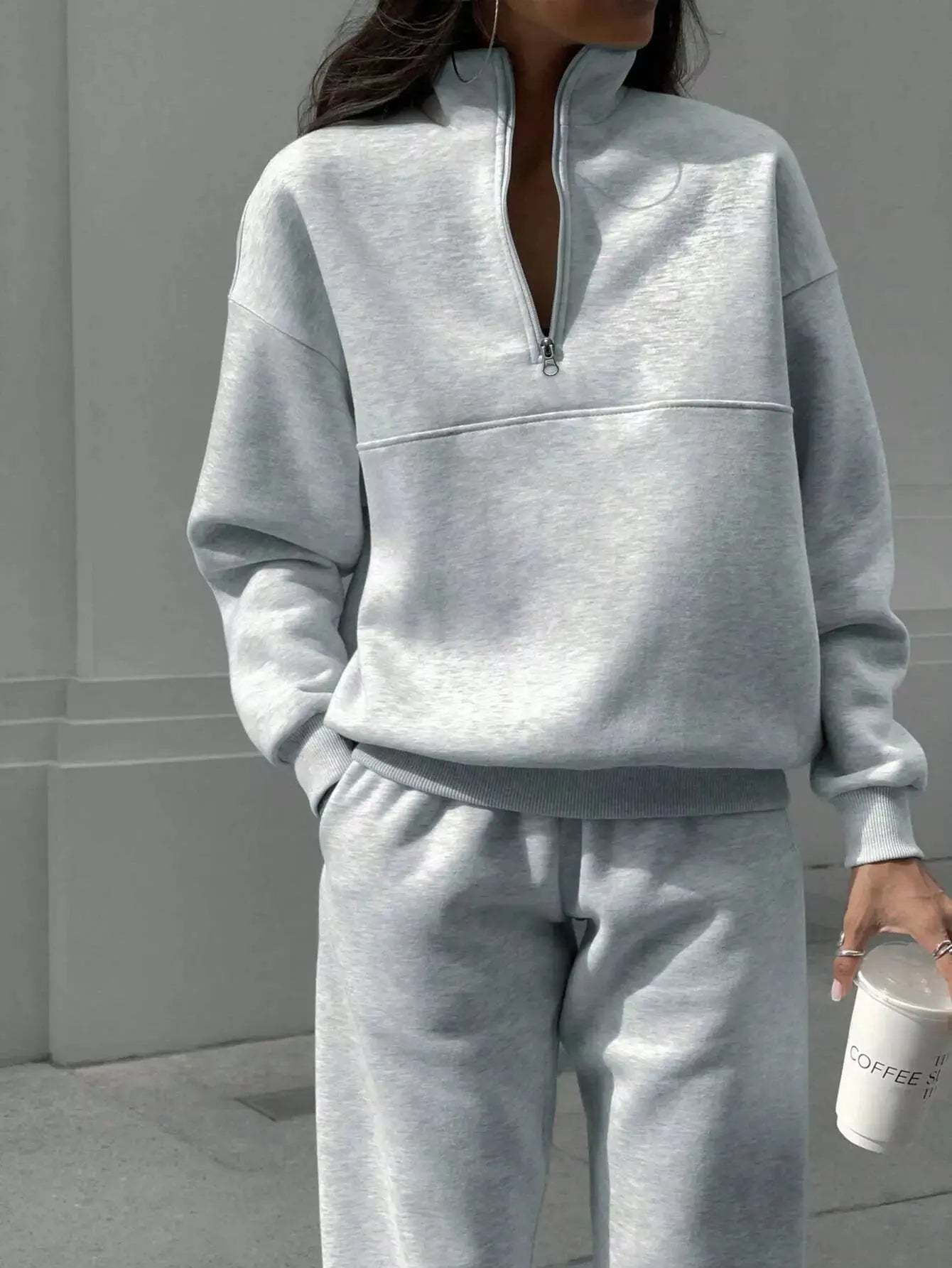 Half Zip Sweatshirt and Pants Set Simply Love