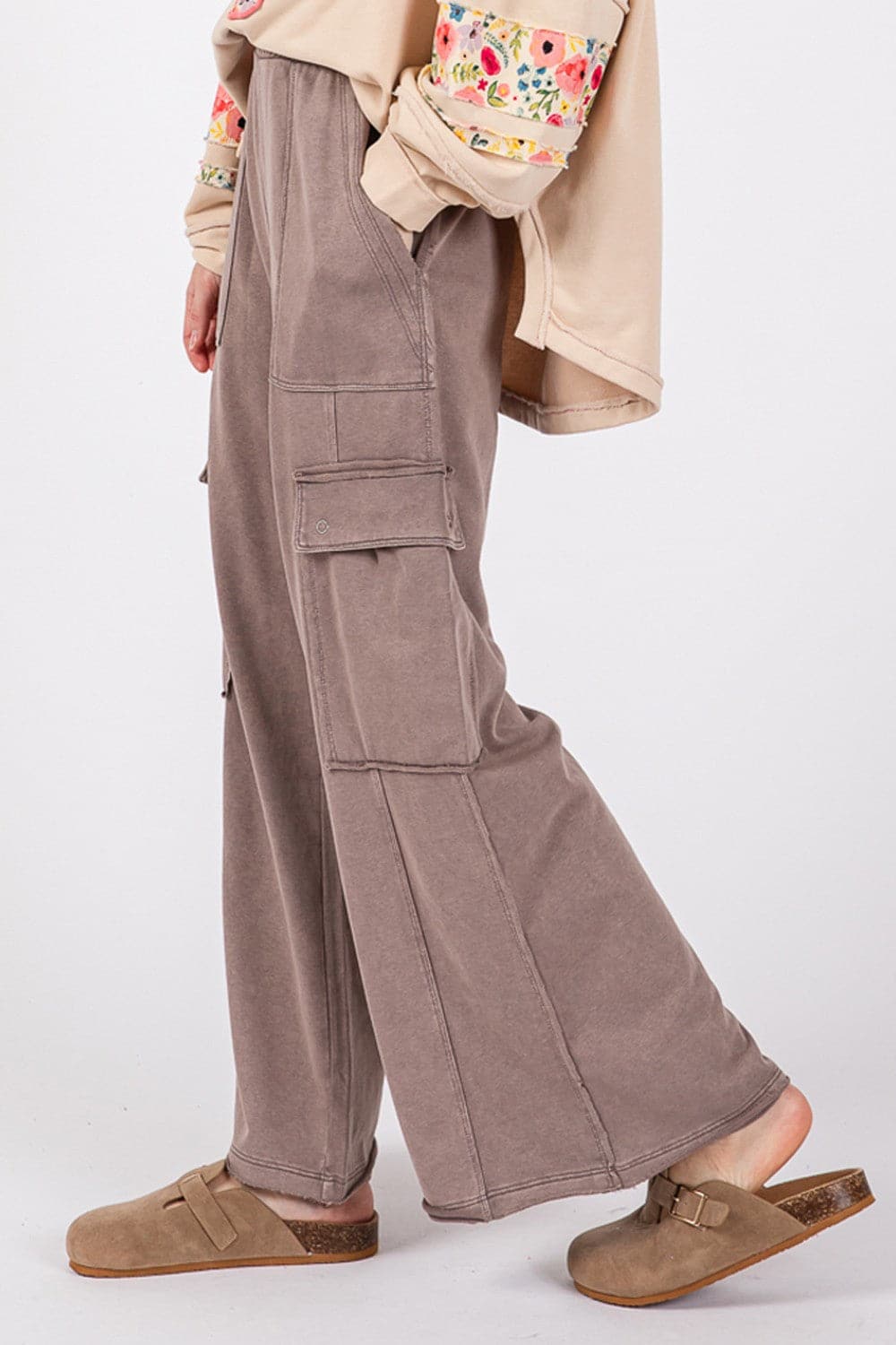 Chic mineral wash wide leg terry pants for effortless style