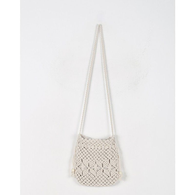 Woven Bag Women Crossbody Bag Cotton Thread Straw Bag Shoulder Handmade Bag Drawstring Woven Bag Beach Bag Bella Mia