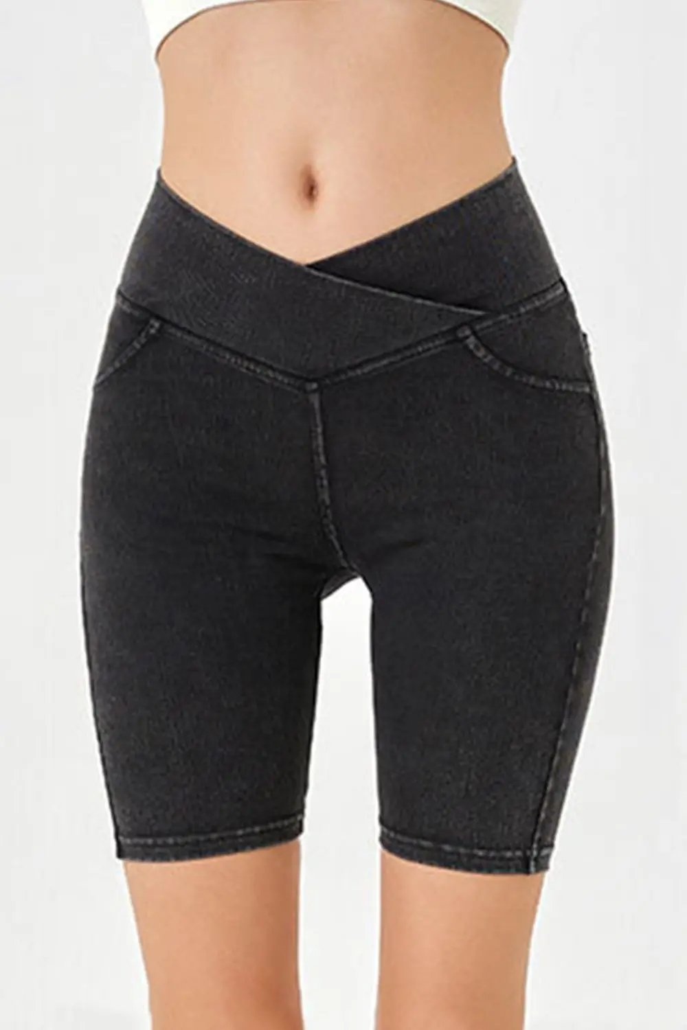 Basic Bae Asymmetrical Waist Denim Shorts with Pockets - Love Salve