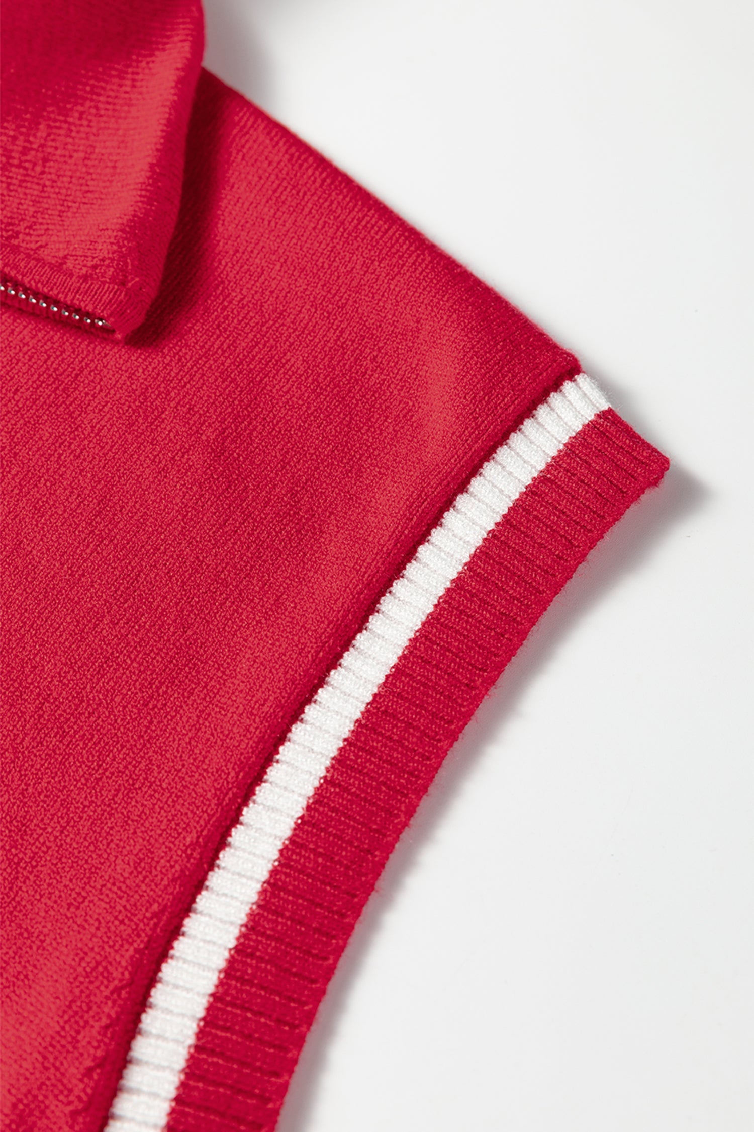 Fiery Red Quarter Zip Striped Detail Short Sleeve Sweater Dear-Lover Dropshipping