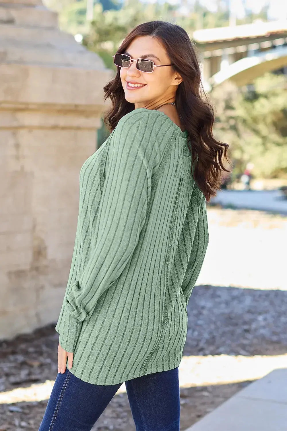 Basic Bae Full Size Ribbed Round Neck Long Sleeve Knit Top - Love Salve