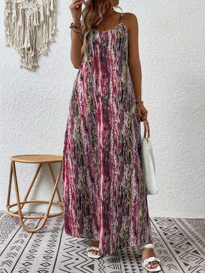 Full Size Printed Scoop Neck Maxi Cami Dress.