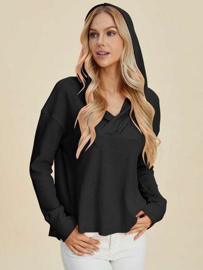 Double Take Full Size High-Low Dropped Shoulder Long Sleeve Hoodie.