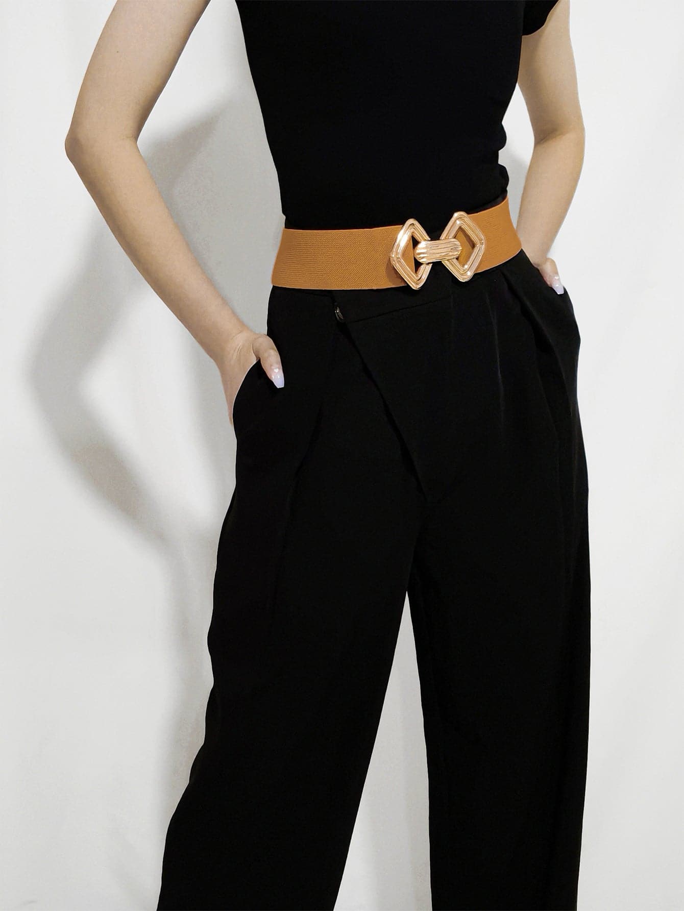 Geometric Buckle Elastic Wide Belt.