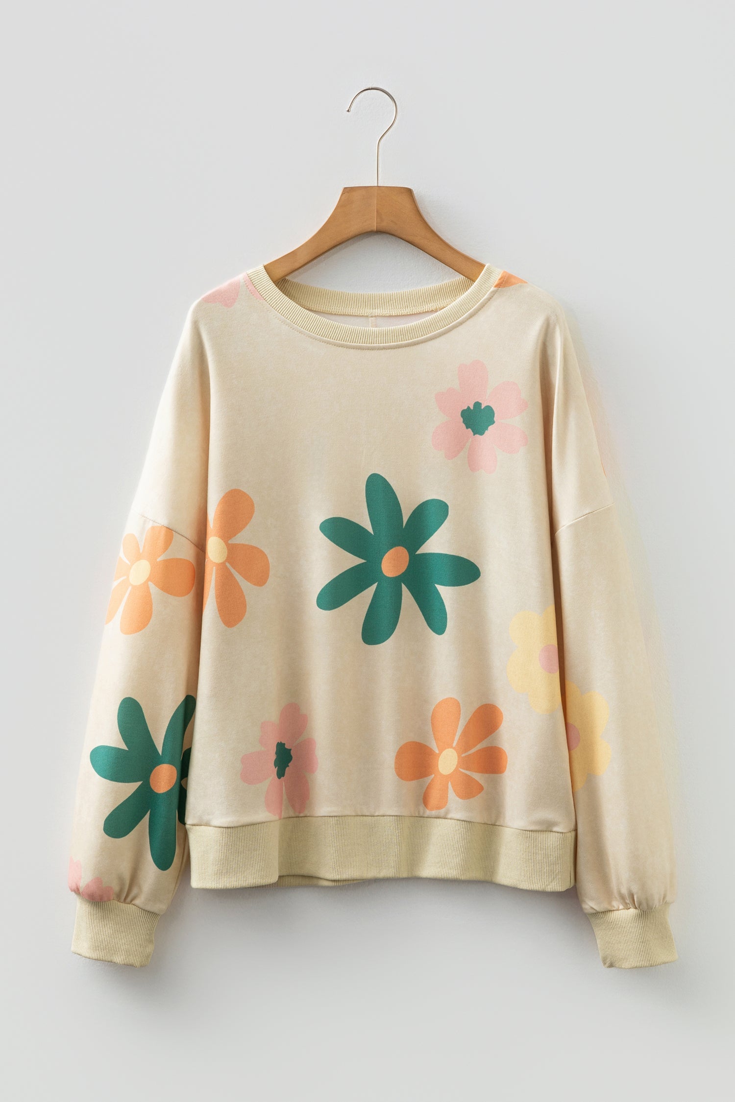 Dear-Lover Khaki Floral Sweatshirt Women's Daily French Terry Pullover - Relaxed Fit Dear-Lover Dropshipping