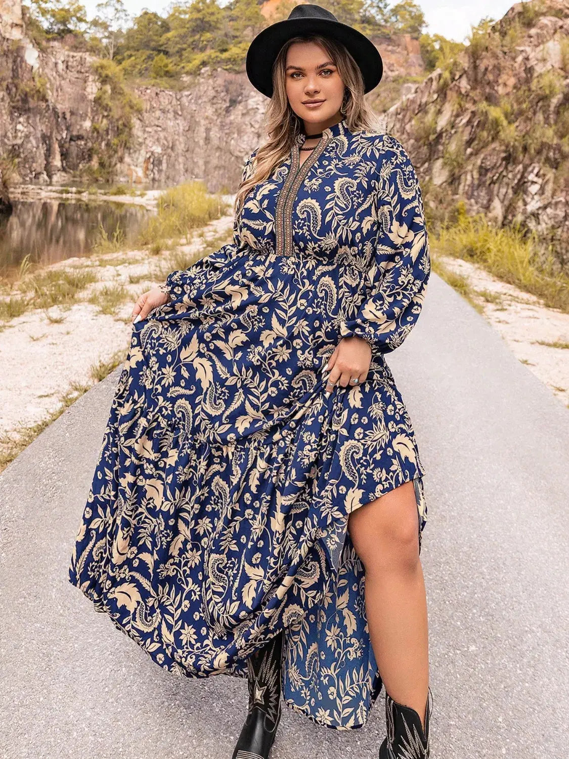 Plus Size Floral Print Long Sleeve Maxi Dress Simply Love