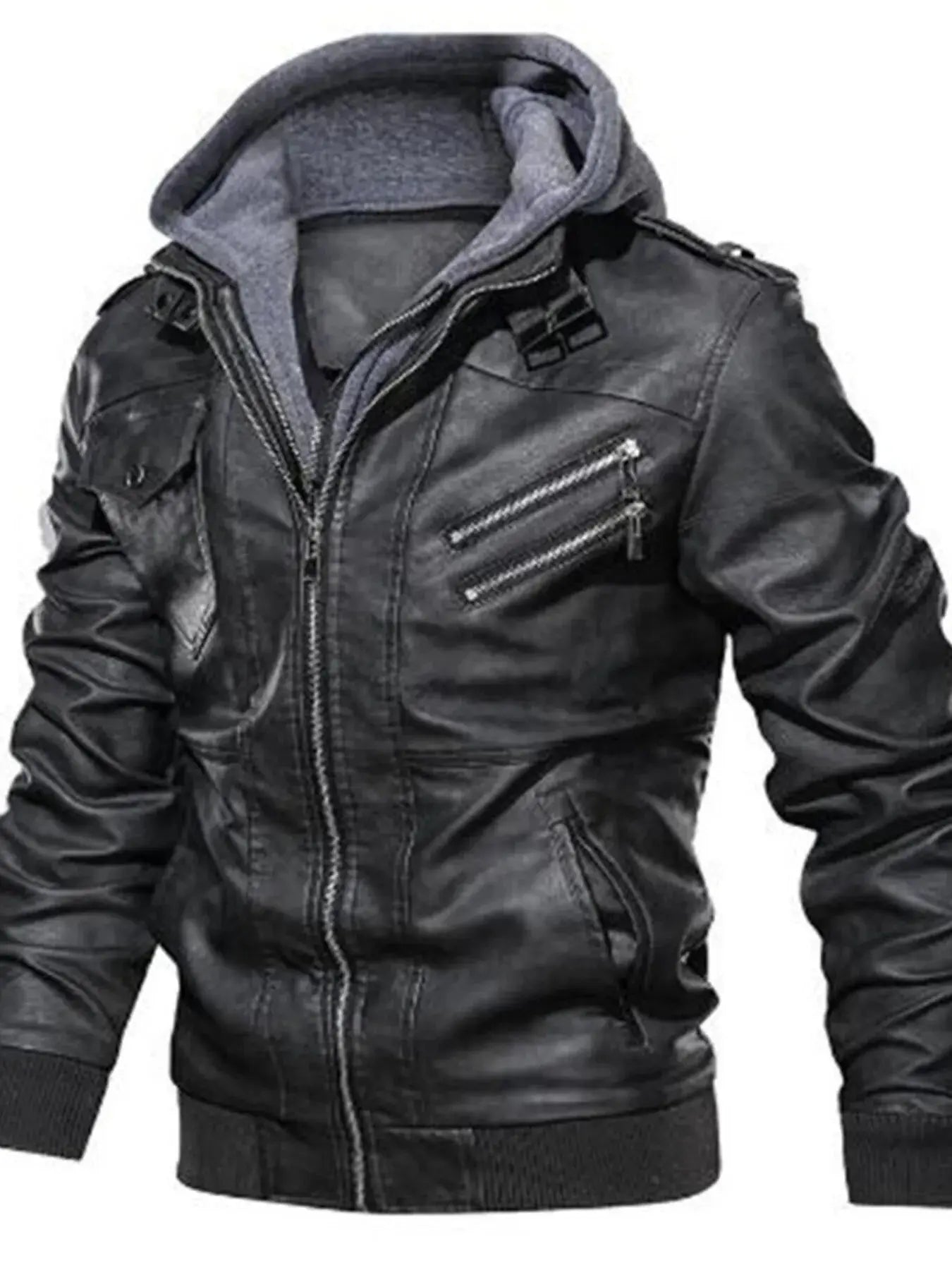Men's Vintage Hooded PU Leather Jacket Plus Size Lined Simply Love