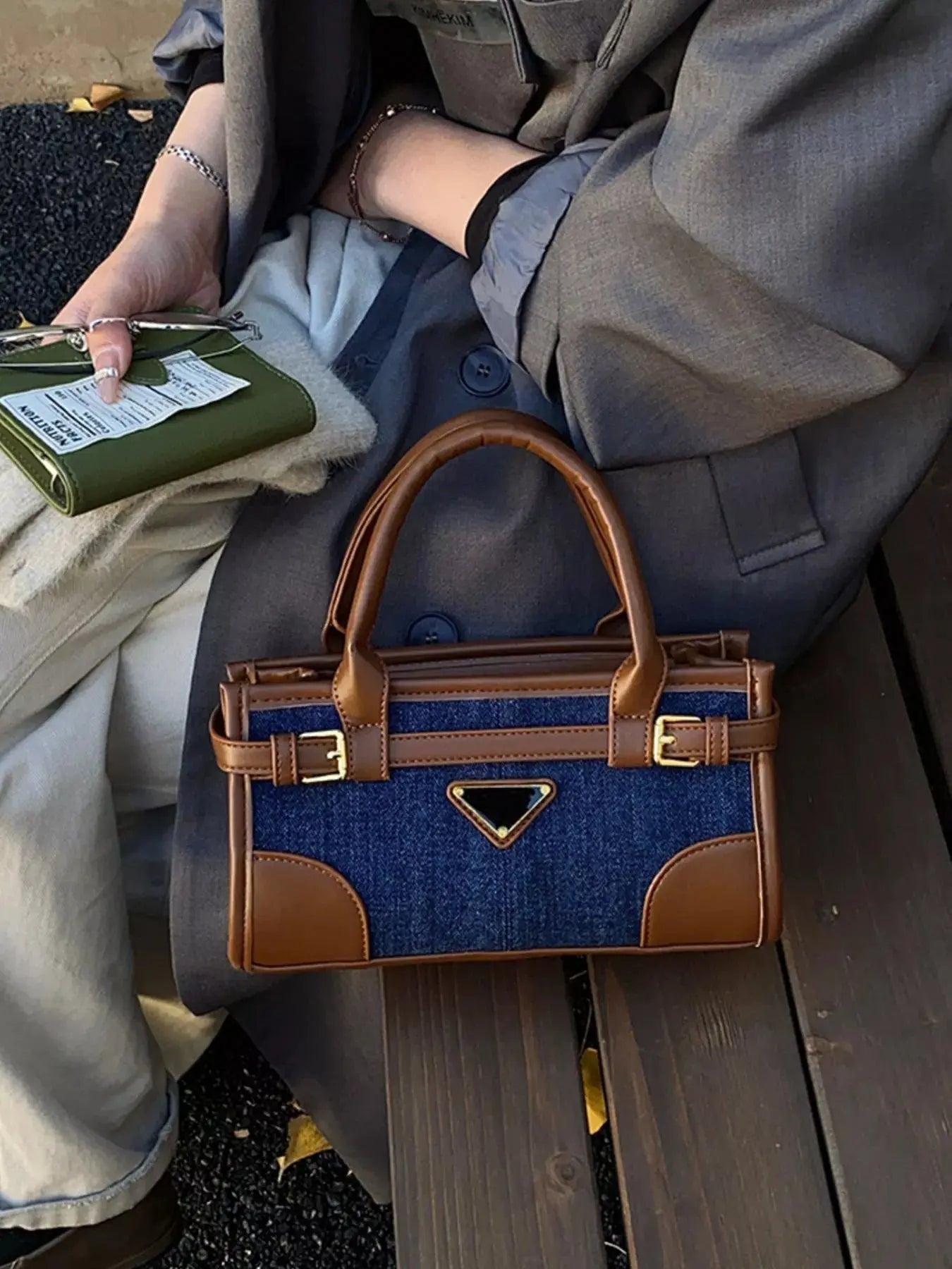 Denim Patchwork Buckle Decor Crossbody Bag Simply Love