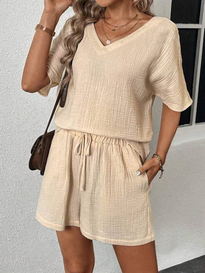 V-Neck Half Sleeve Top and Shorts Set.