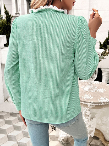 Textured Lace Detail Long Sleeve Shirt.