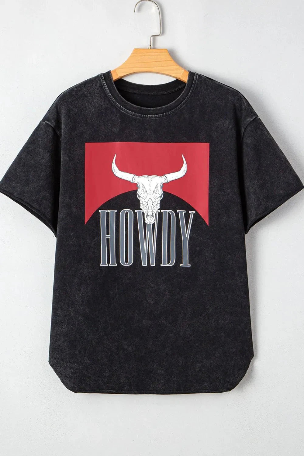 Western HOWDY Steer Head Print Side Slits Loose Fit T Shirt Simply Love