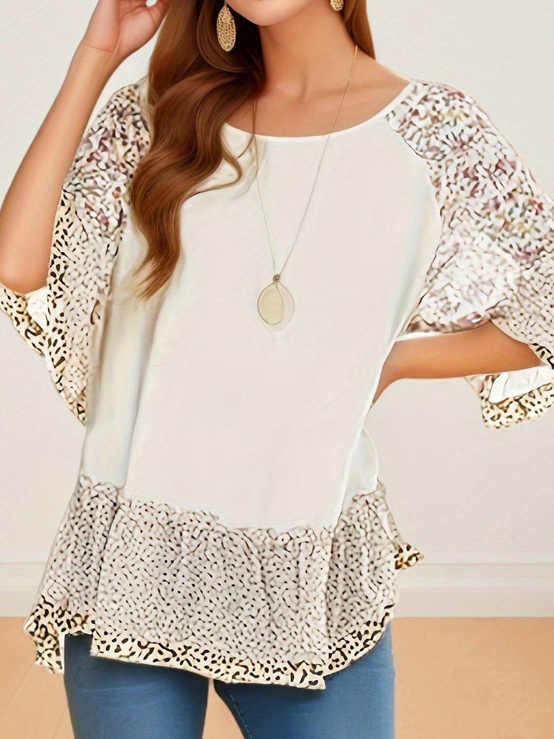 Frilled printed blouse - half sleeves