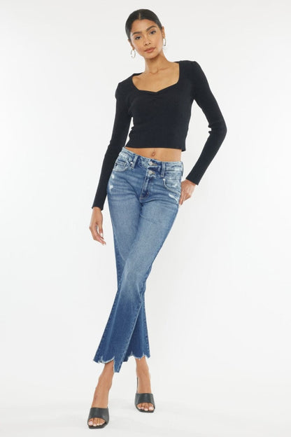 Kancan chic frayed hem slim straight jeans