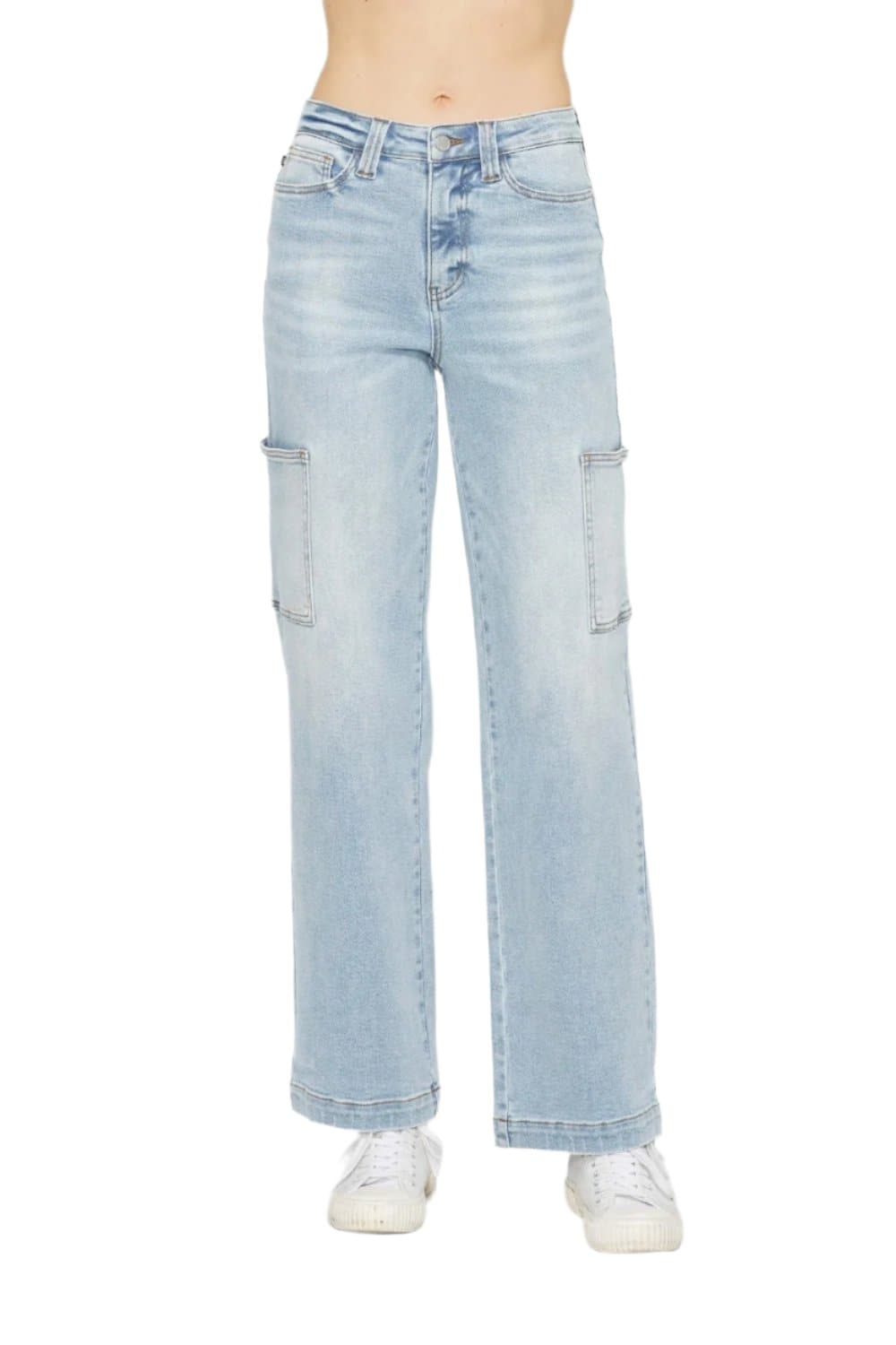 Judy Blue Full Size High Waist Straight Cargo Jeans.