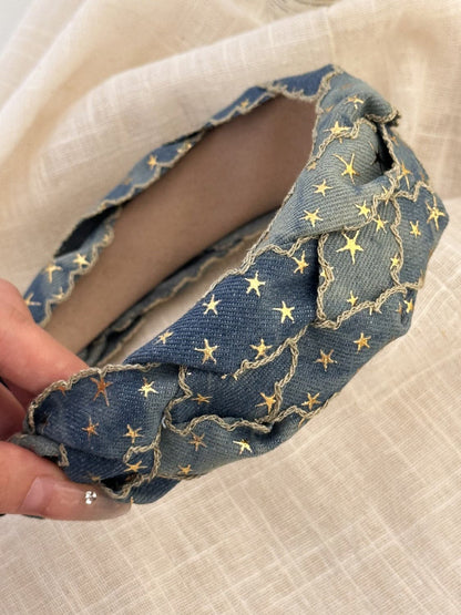 Denim star braided wide headband