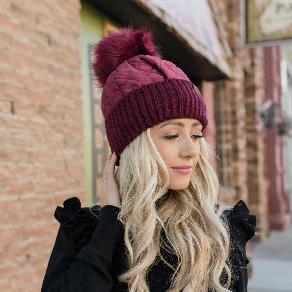 Snap & Slay Quilted Pom Beanie – The Perfect Blend of Cozy and Chic! Coco’s Tee Boutique