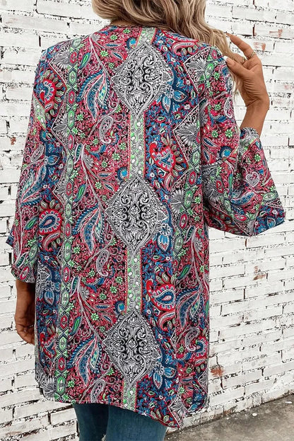 Sheer printed kimono cover up