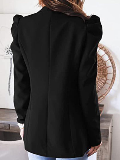 Collared Neck Puff Sleeve Blazer.