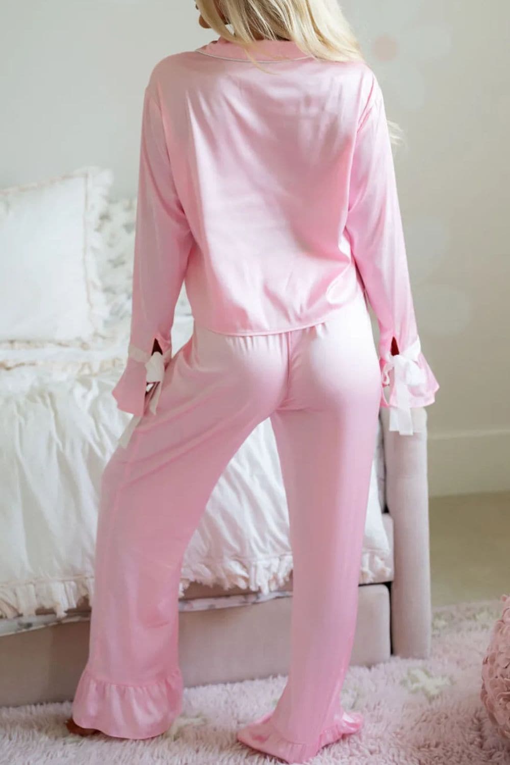 Chic collared long sleeve lounge set with matching pants