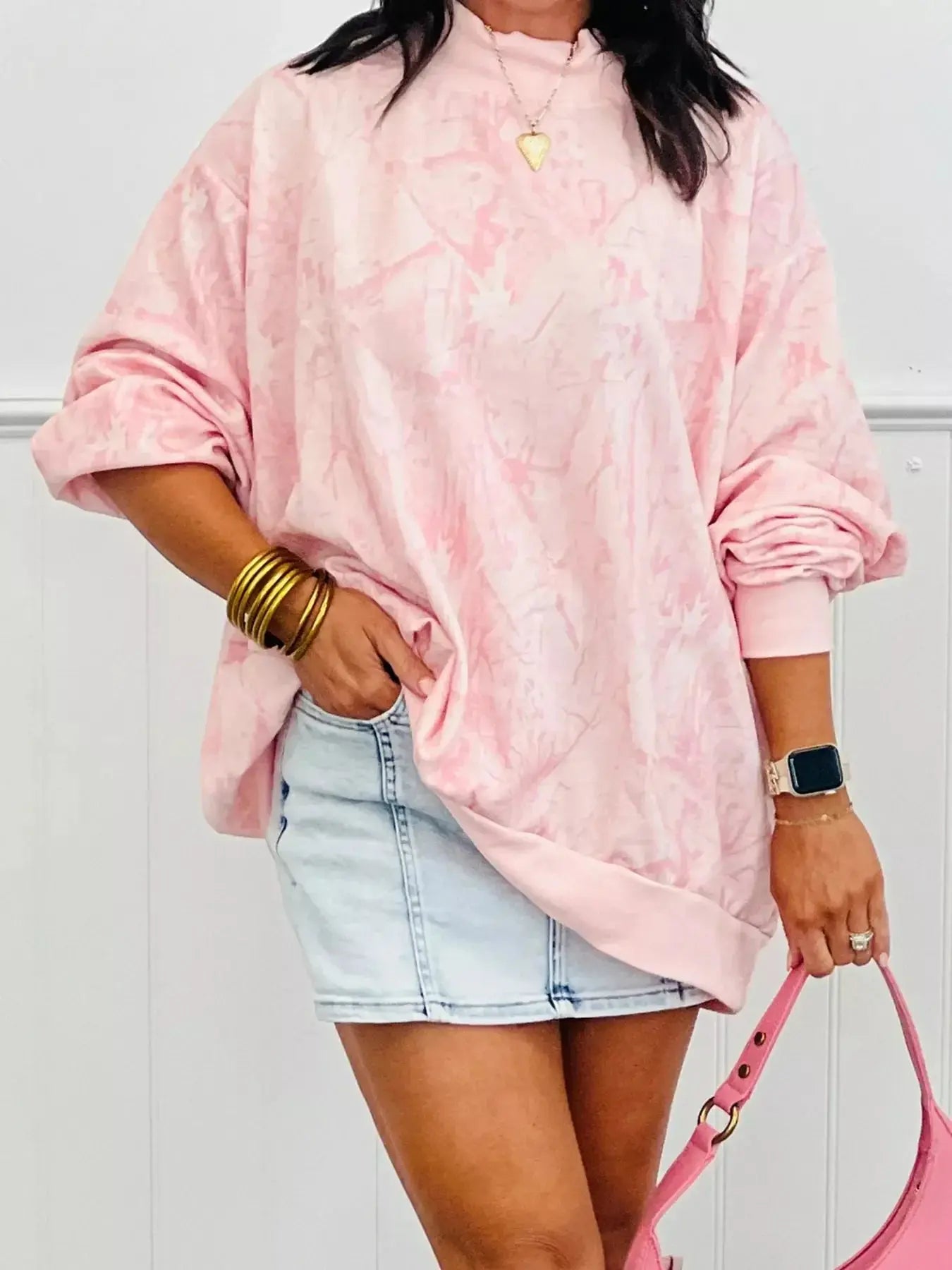Tie-Dye Oversized Mock Neck Sweatshirt Simply Love