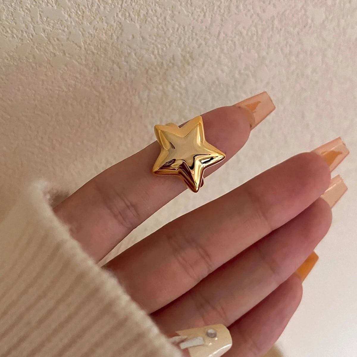 18K Gold-Plated Stainless Steel Star Ring.